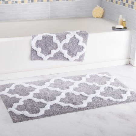 Hastings Home 100 Percent Cotton 2 Piece Trellis Bathroom Mat Set - Silver 262631YKR